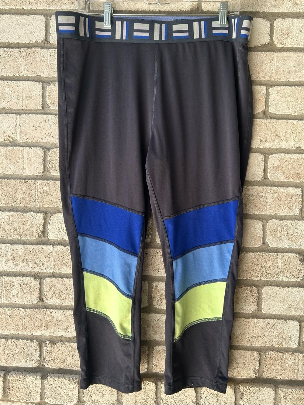 MTA Sports Colorblock Athletic Leggings — Blue, Light Blue, Lime. Size XL.